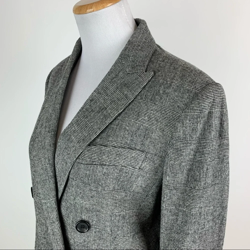 ZARA Black Plaid Double Breasted Blazer Medium - Picture 9 of 16